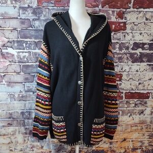 Lizsport Southwestern Inspired Hooded Cardigan Sweater